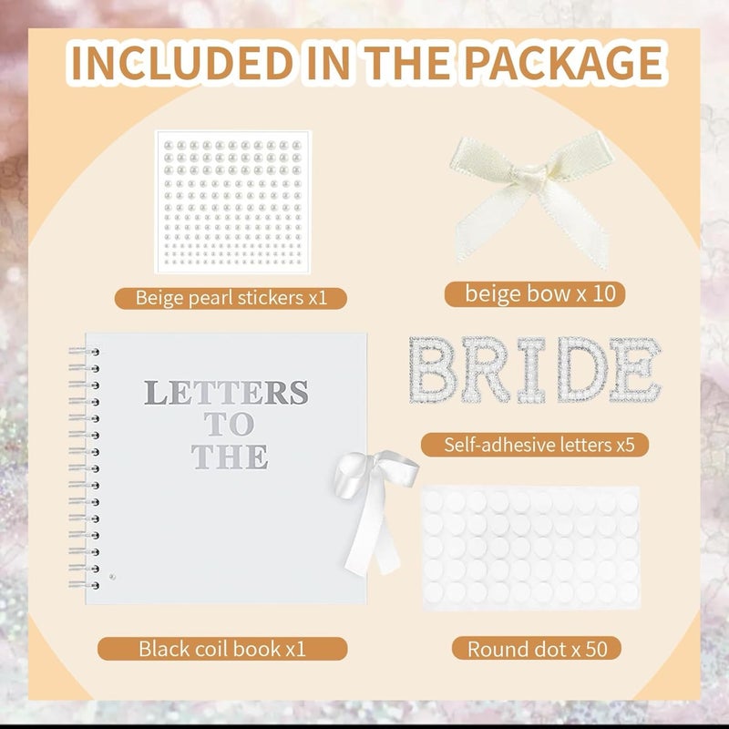 NUOLUTH Modern Letters To The Bride Scrapbook:8 x 8 Inch Wedding Memory Book Bridal DIY Blank Paper Scrapbook Photo Album Guest Book Sign with Pearl Stickers, Bows,Metallic Letters Silver - Image 5